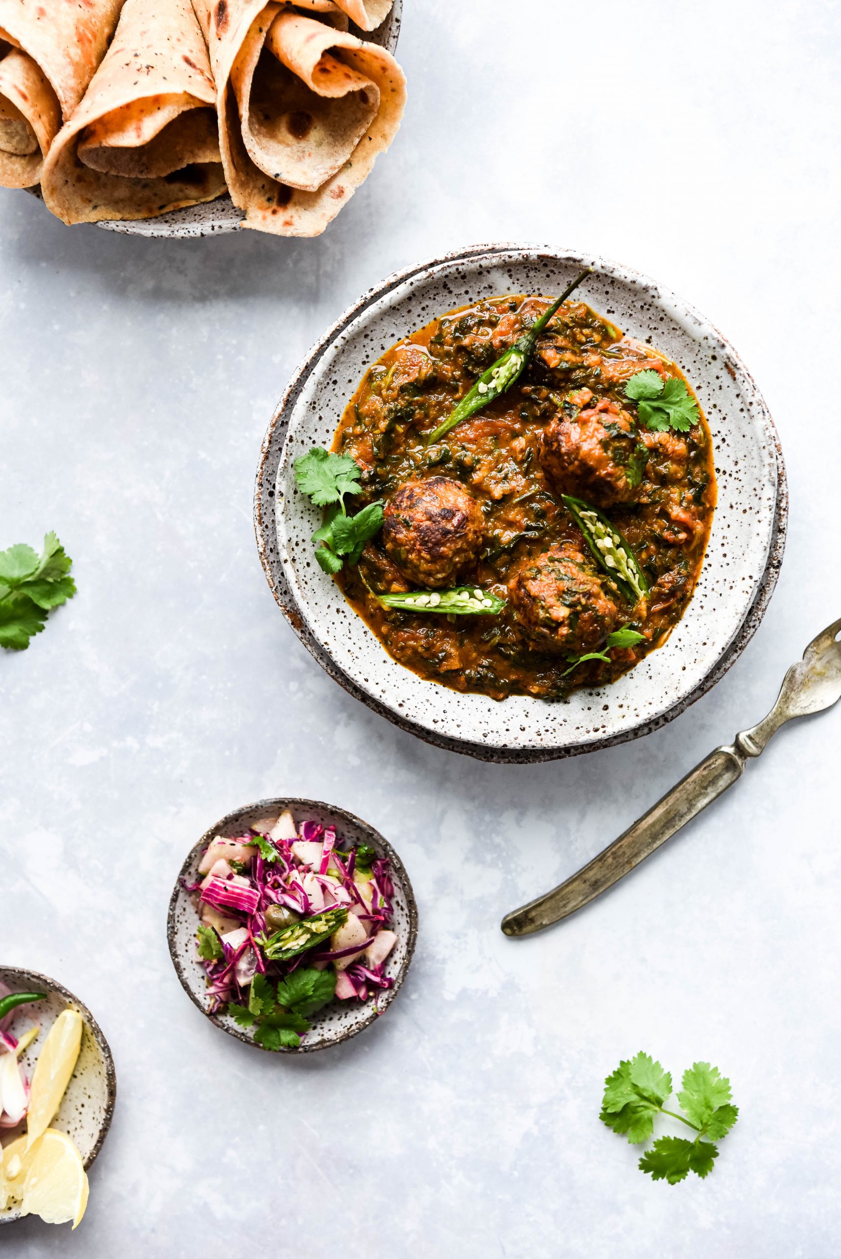 Top shot of Shish Kofta Saag